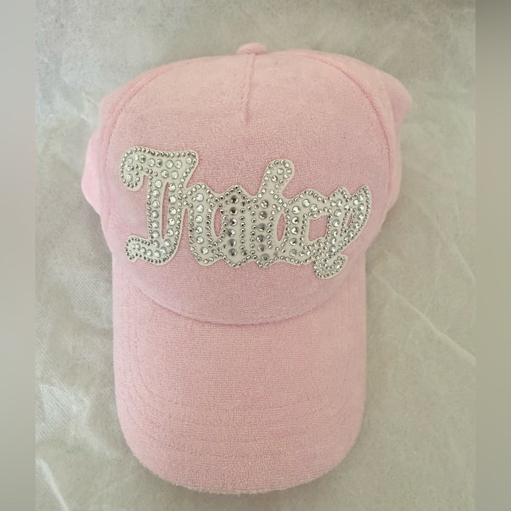 Juicy Couture Pink Velour Rhinestone Baseball Cap